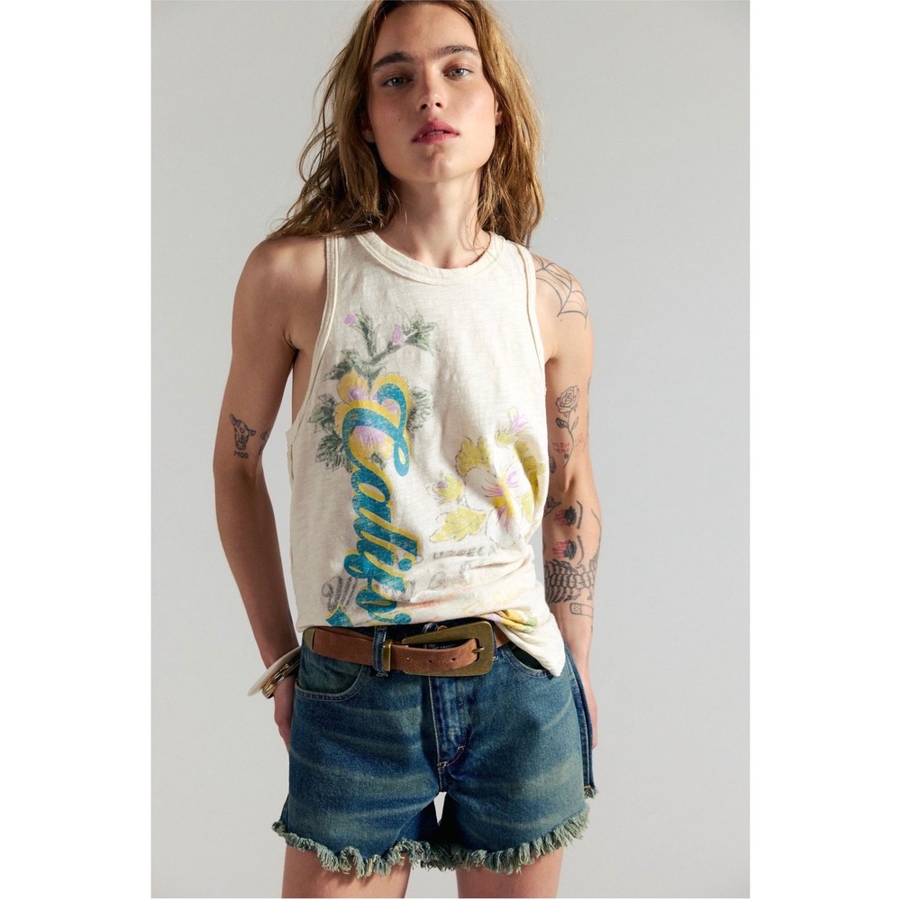 Free People Rosie Graphic Tank large Cream New California relaxed lightweight